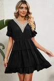 Swiss Dot V-Neck Flounce Sleeve Mini Dress