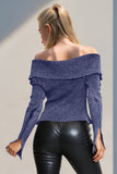 Double Take Ribbed Off-Shoulder Zip Up Long Sleeve Cardigan