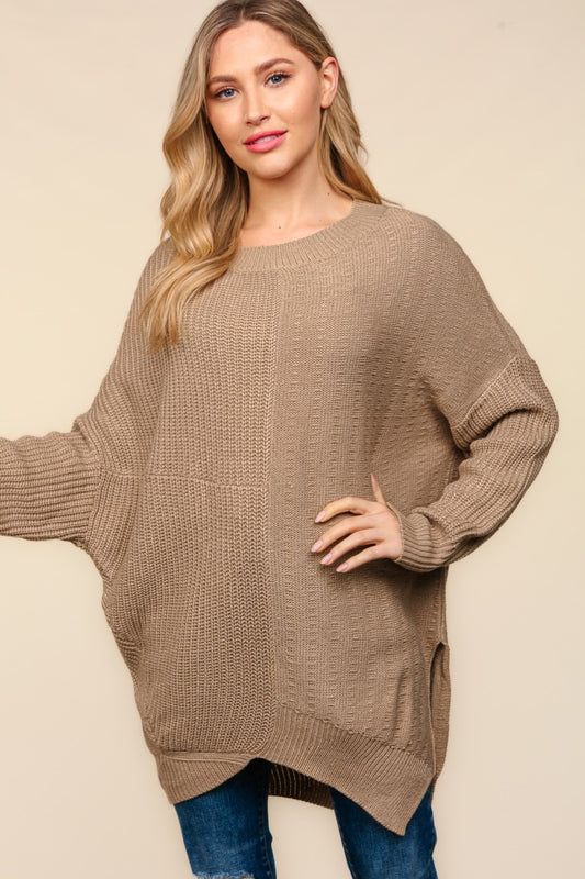 Haptics Full Size Side Slit Texture Asymmetric Sweater