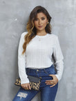 Eyelet Round Neck Long Sleeve Top