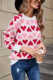 Angel Wings Contrast Heart Round Neck Sweater