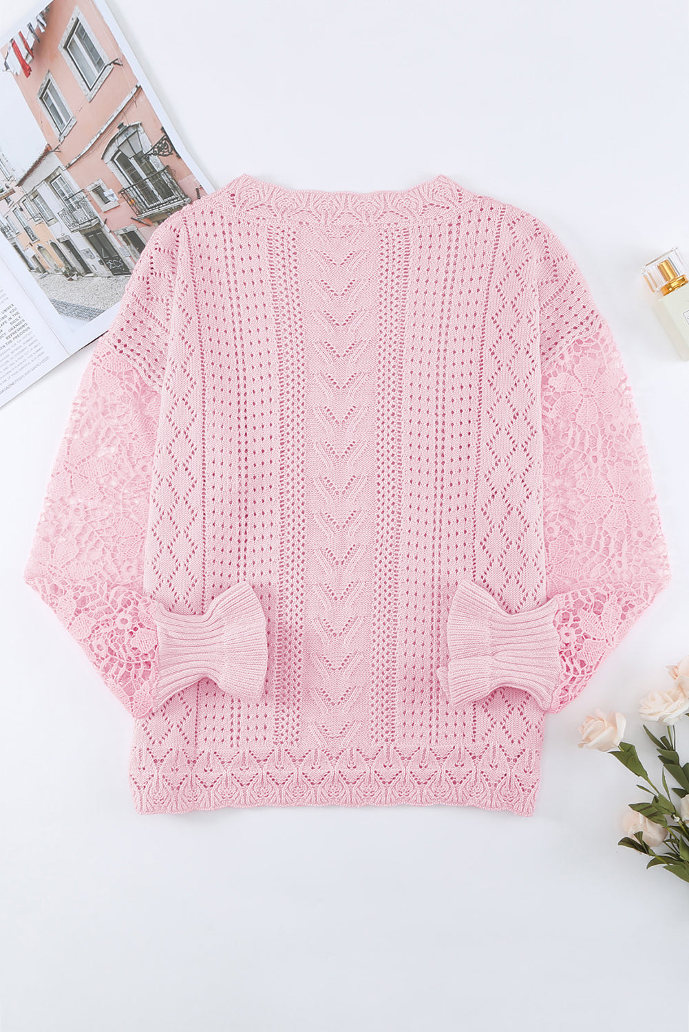 Openwork Round Neck Long Sleeve Sweater