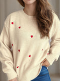 Heart Round Neck Long Sleeve Sweater