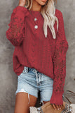 Openwork Round Neck Long Sleeve Sweater