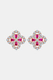 925 Sterling Silver Lab-Grown Ruby Flower Shape Stud Earrings