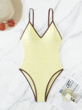 Textured V-Neck Spaghetti Strap One-Piece Swimwear