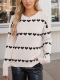 Heart Round Neck Long Sleeve Sweater