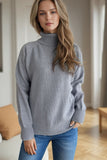 Ribbed Turtleneck Raglan Sleeve Sweater