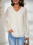 Textured V-Neck Balloon Sleeve Blouse