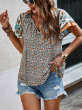 Tied Printed Short Sleeve Blouse