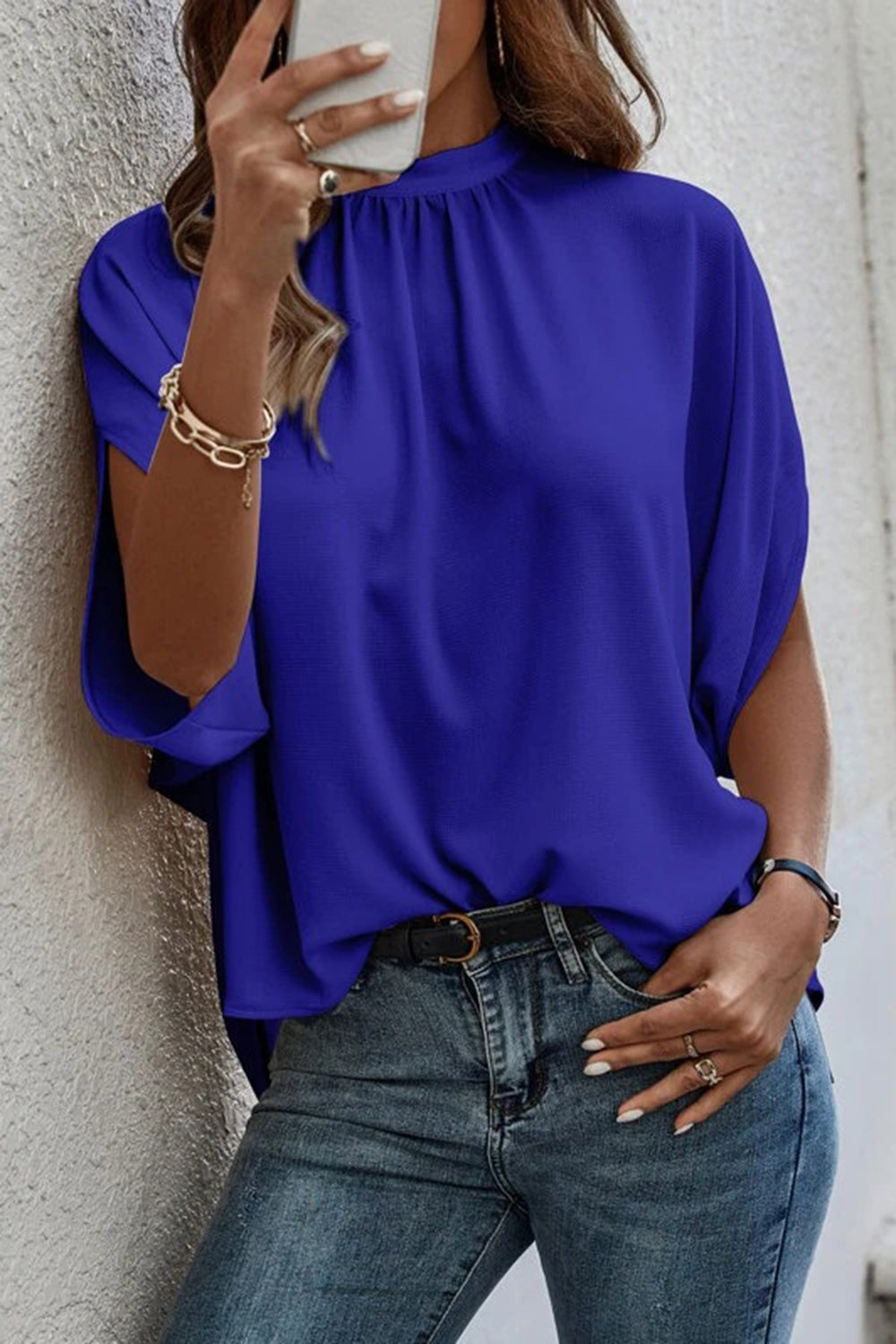 Tie Back Slit Half Sleeve Blouse