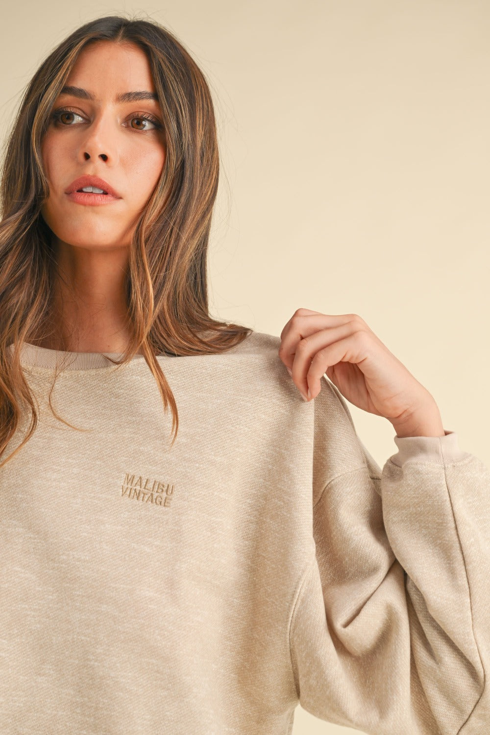 Mable Round Neck Letter Embroidery Crop Sweatshirt