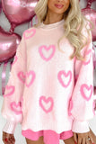 High-Low Heart Round Neck Long Sleeve Sweater