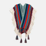 Striped Ruffle Trim Tassel Shawl