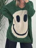 Smiling Face V-Neck Long Sleeve Sweater