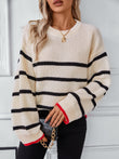 Striped Round Neck Dropped Shoulder Sweater