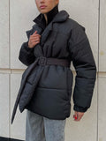 Puffer Long Sleeve Winter Coat with Belt