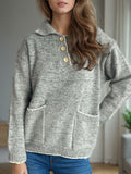 Contrast Trim Quarter Button Long Sleeve Sweater