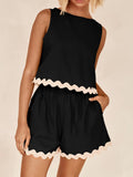 Contrast Trim Sleeveless Top and Shorts Set