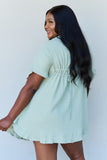 Ninexis Out Of Time Full Size Ruffle Hem Dress with Drawstring Waistband in Light Sage