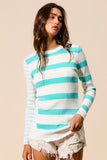 BiBi Contrast Striped Asymmetrical Hem Knit Top