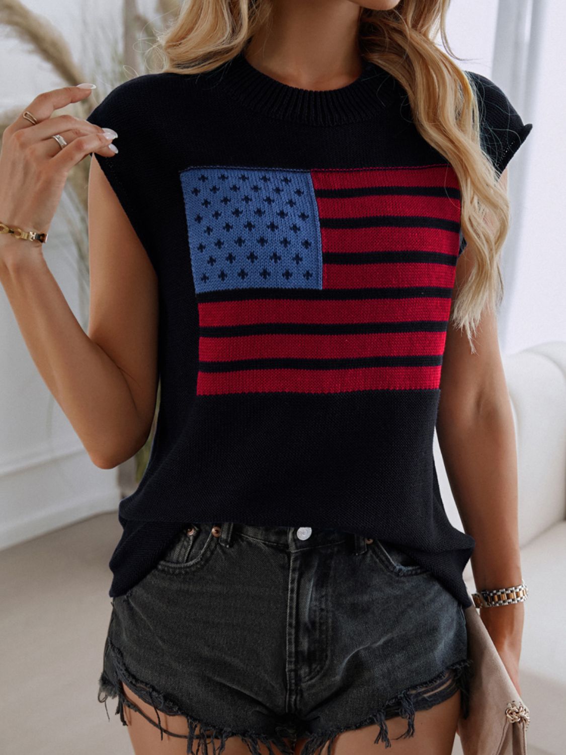 Devine US Flag Round Neck Sweater Vest