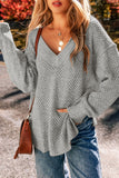 Openwork V-Neck Dropped Shoulder Sweater