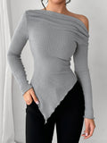 Asymmetric Hem Long Sleeve T-Shirt