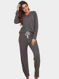 Notched Long Sleeve Top and Pants Set