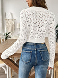 Openwork Collared Neck Long Sleeve Knit Top