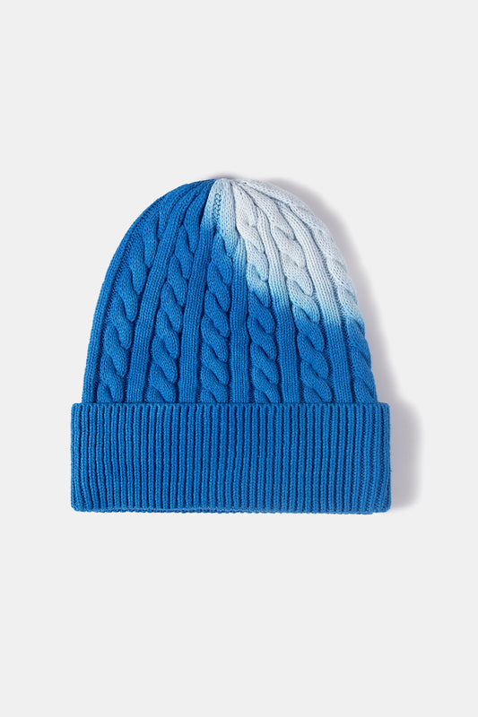 Contrast Tie-Dye Cable-Knit Cuffed Beanie