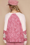 POL Lace Detail Floral Pattern V Neck Top