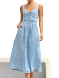 Sweetheart Neck Wide Strap Denim Dress