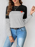 Striped Contrast Round Neck Long Sleeve T-Shirt