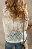 Openwork Round Neck Half Sleeve Knit Cover Up