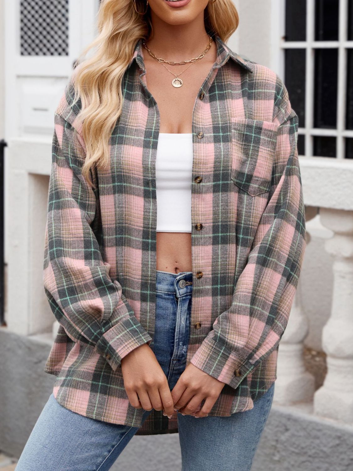 Mandy Plaid Collared Neck Long Sleeve Shirt