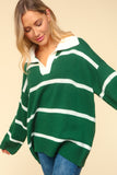 Haptics Collared Neck Striped Contrast Sweater