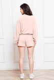 Round Neck Long Sleeve Top and Shorts Set