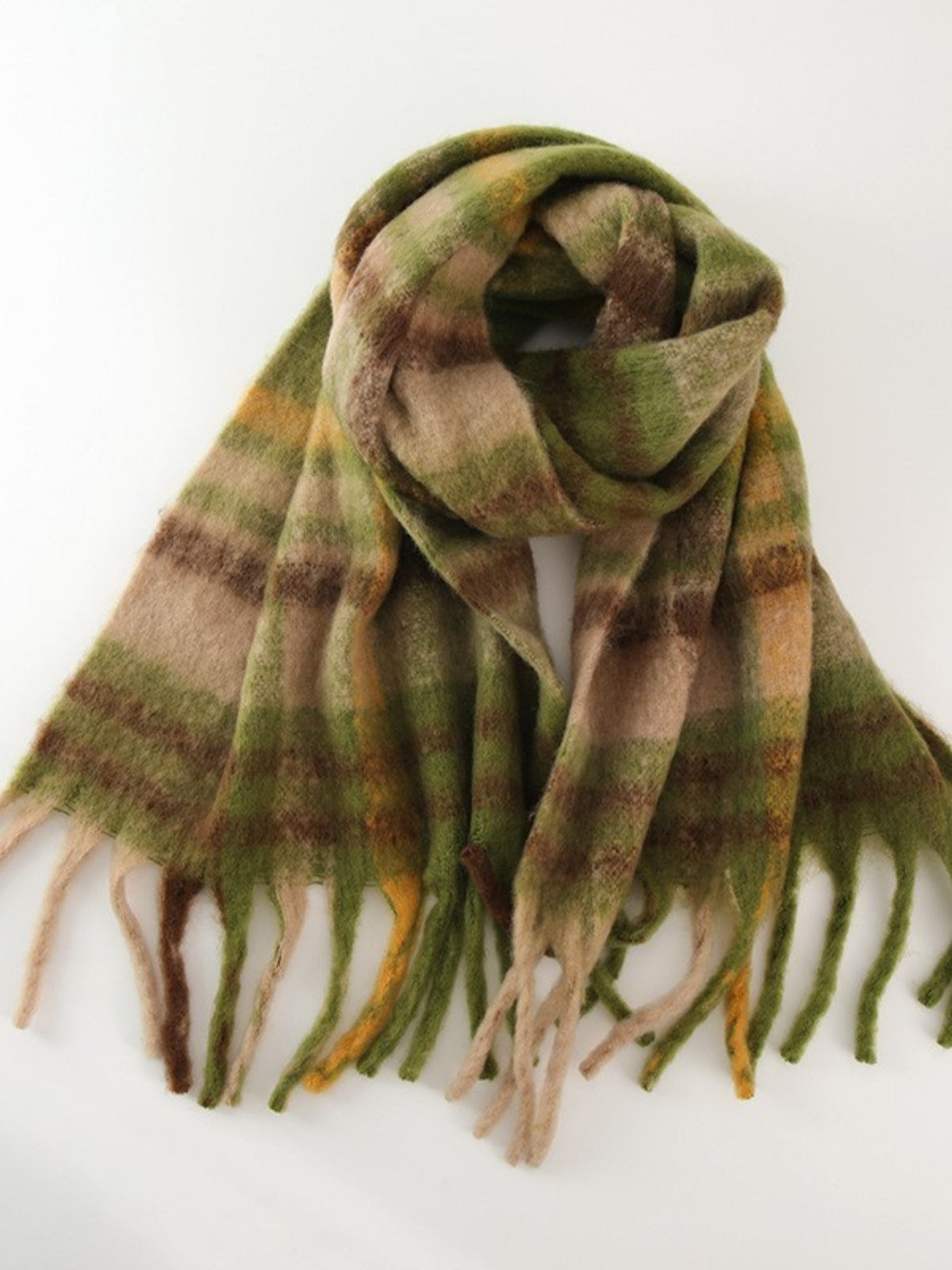 Fringe Plaid Polyester Scarf