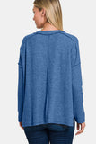 Zenana Full Size Exposed Seam Brushed Round Neck Sweater