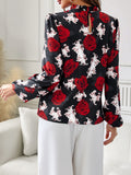 Frill Floral Mock Neck Long Sleeve Top