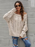 Cable Knit Openwork Off-Shoulder Sweater