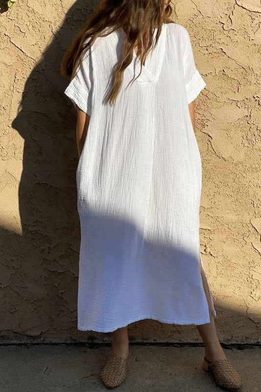 Slit Textured Short Sleeve Cover-Up Dress