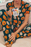 Pumpkin Printed Short Sleeve Top and Pants Lounge Set