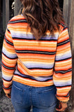 Contrast Striped Half Snap Long Sleeve Sweatshirt