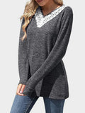 Lace Detail V-Neck Long Sleeve T-Shirt