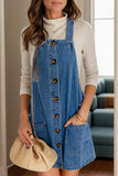 Square Neck Wide Strap Denim Overall Dress