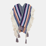 Striped Ruffle Trim Tassel Shawl