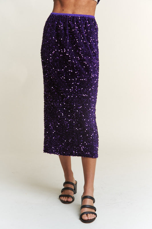 J.NNA Sequin Back Slit Midi Skirt