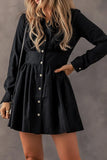 Ruched Button Up Long Sleeve Dress